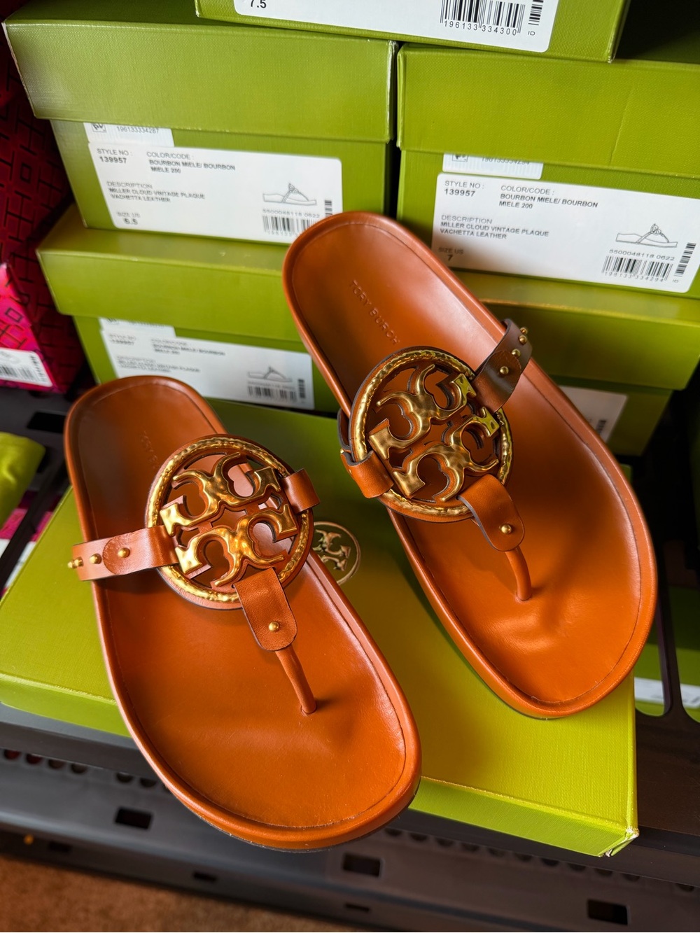 Tory Burch Miller Cloud Vintage Sandals with Gold Medallion